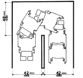 Top view of a wheelchair negotiating a U-shaped passagewhere the distance separating the two legs is less than 48 inches