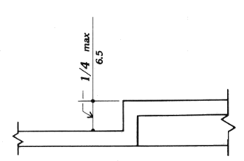 Cross section showing a maximum 1/4 inch verticaldisplacement between two horizontal level planes, along an accessible route
